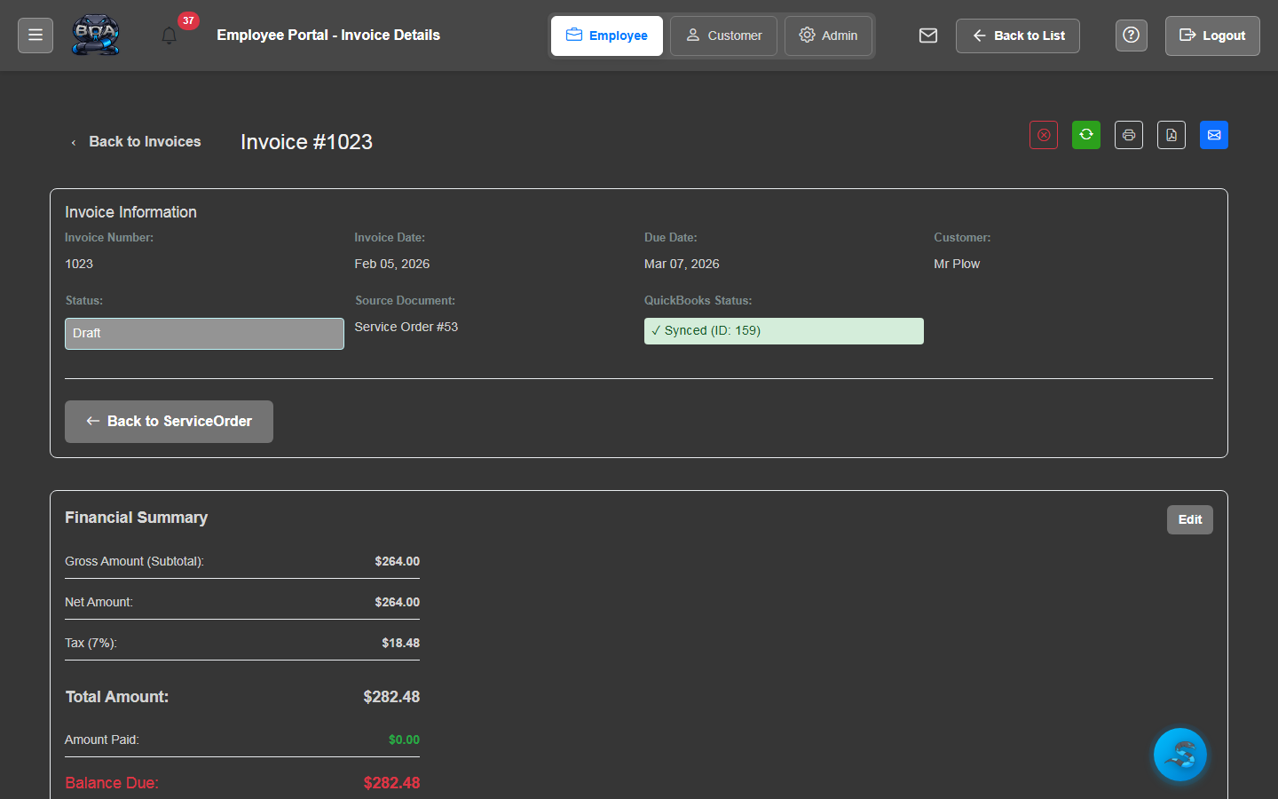 QuickBooks Invoice Sync